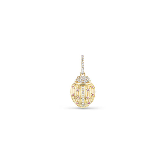 14k Love Bug with Pink Tourmaline & Diamond Pendant on Cable Chain Necklace - 18"