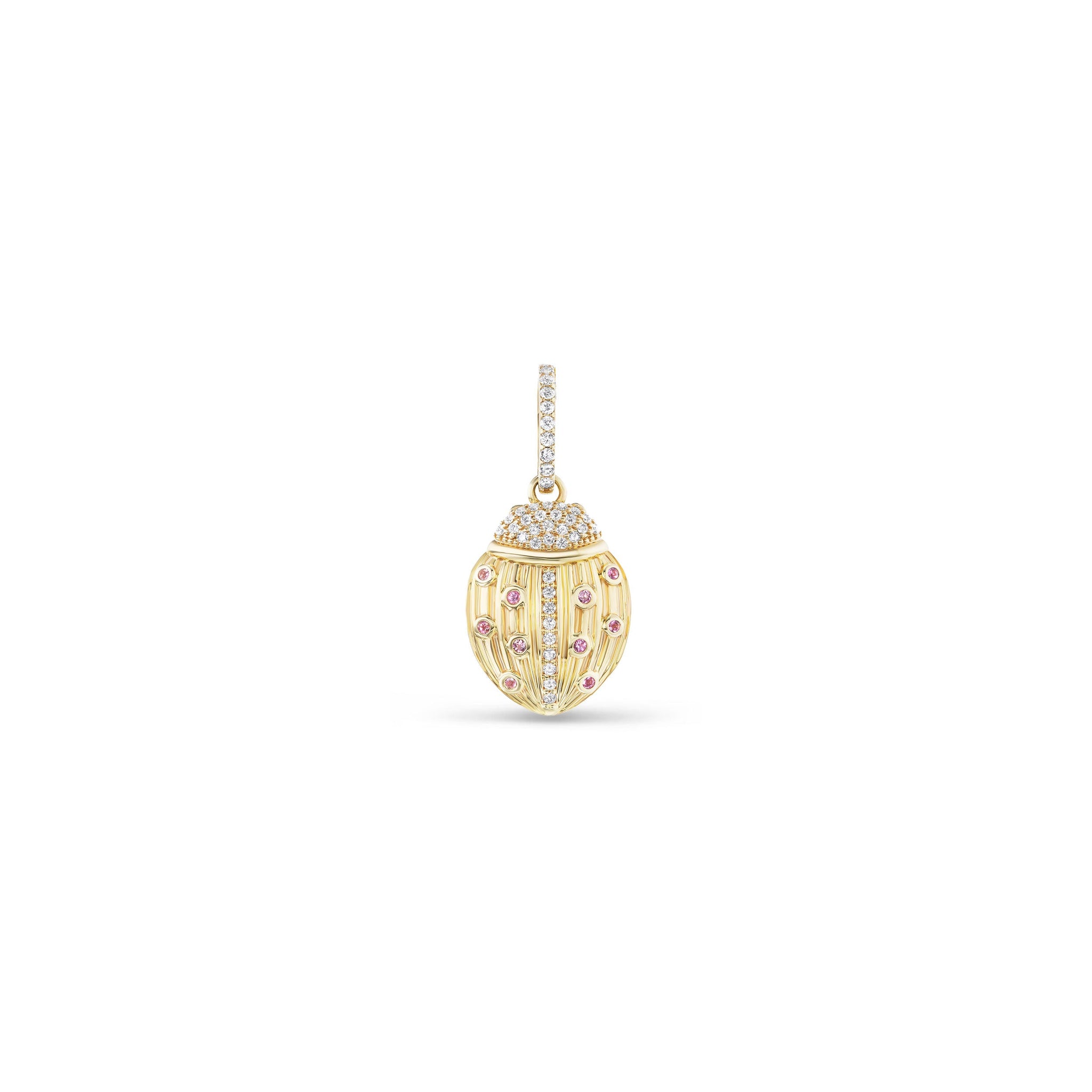 14k Love Bug with Pink Tourmaline & Diamond Pendant on Cable Chain Necklace - 18"