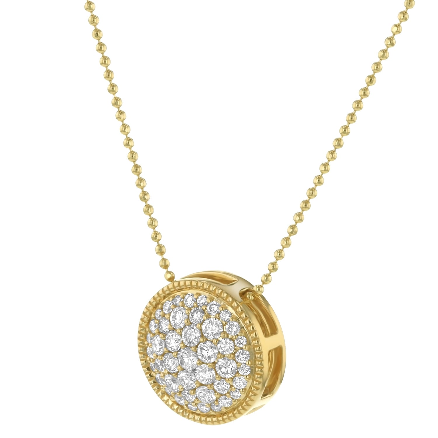14K Yellow Gold 0.70 carat Pave Diamonds Round Textured Pendant