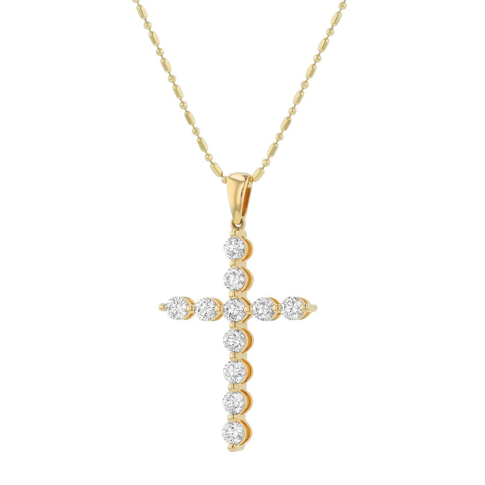 14K Yellow Gold 1.0 carat Diamonds Shared Prongs Cross Pendant