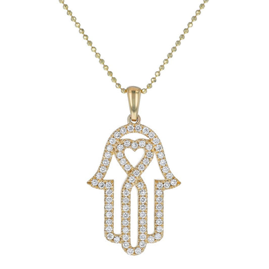 14K Yellow Gold 0.50 carat Diamonds HAMSA HAND Necklace