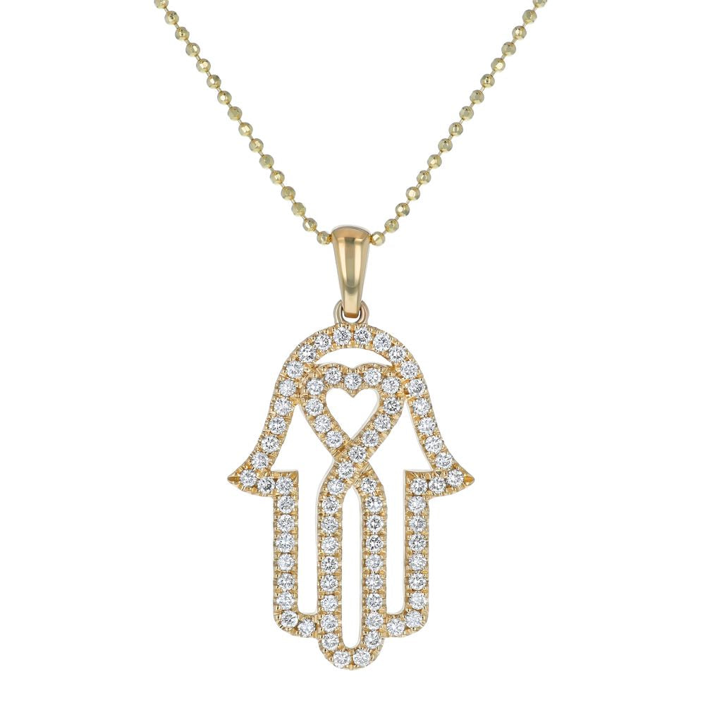 14K Yellow Gold 0.50 carat Diamonds HAMSA HAND Necklace