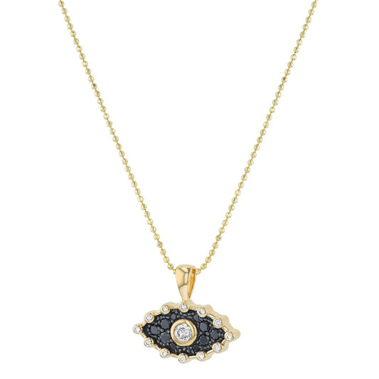 14K Yellow Gold 0.40 carat Black and White Diamonds EVIL EYE Necklace