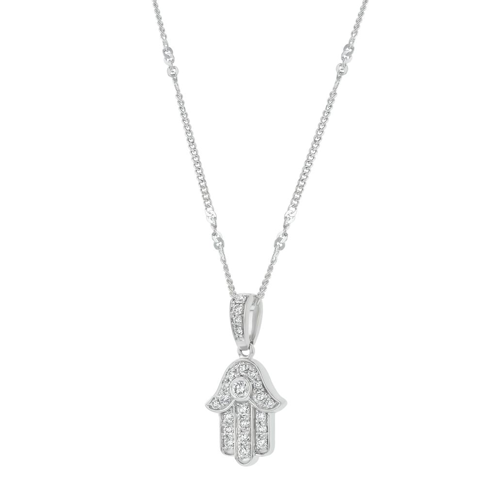 14K White Gold 0.25 carat Diamonds HAMSA HAND Necklace