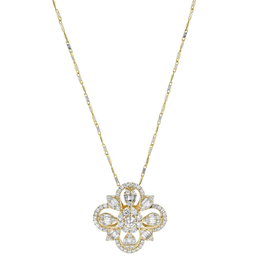 14K Yellow Gold 1.20 carats Baguette and Round Cut Diamonds Necklace