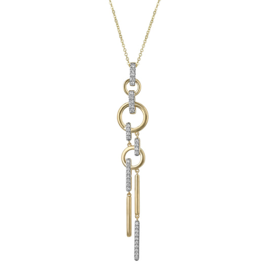 14K Yellow Gold 0.35 carat White Diamonds Crcles and Sticks Drop Necklace