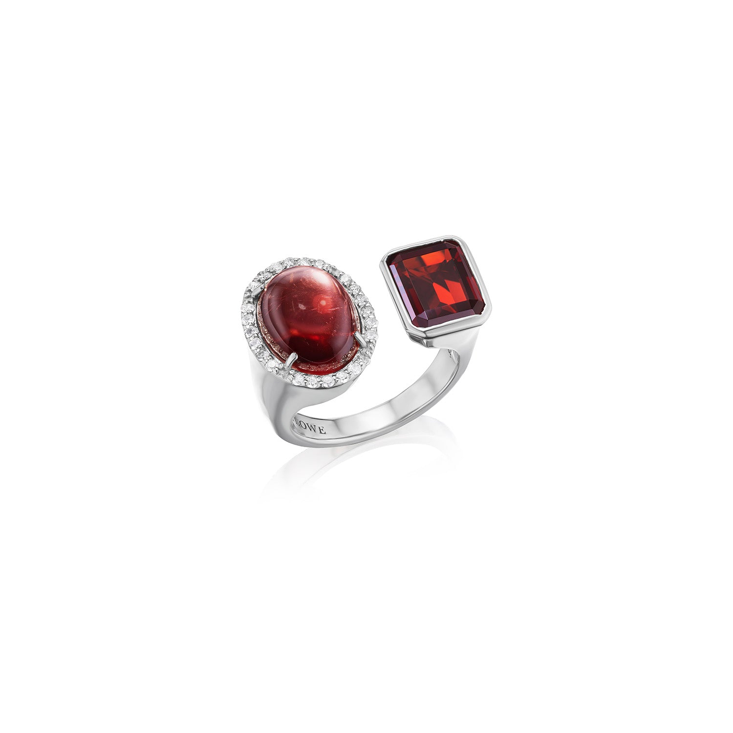 Diamond Halo Two Stone Ring - Garnet & Red Tourmaline
