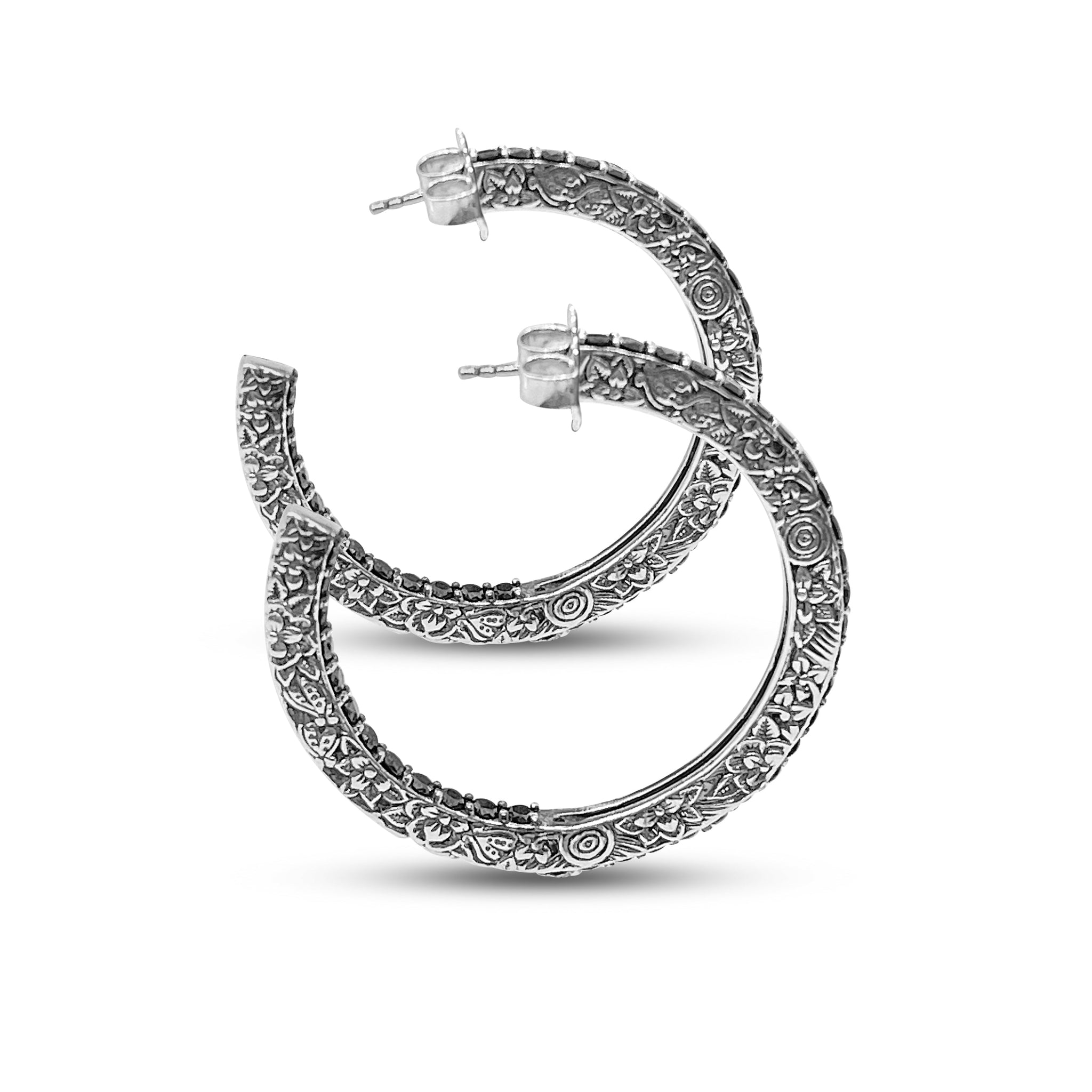 kyoto-black-diamond-3-60ct-hoop-earrings-in-engraved-sterling-silver