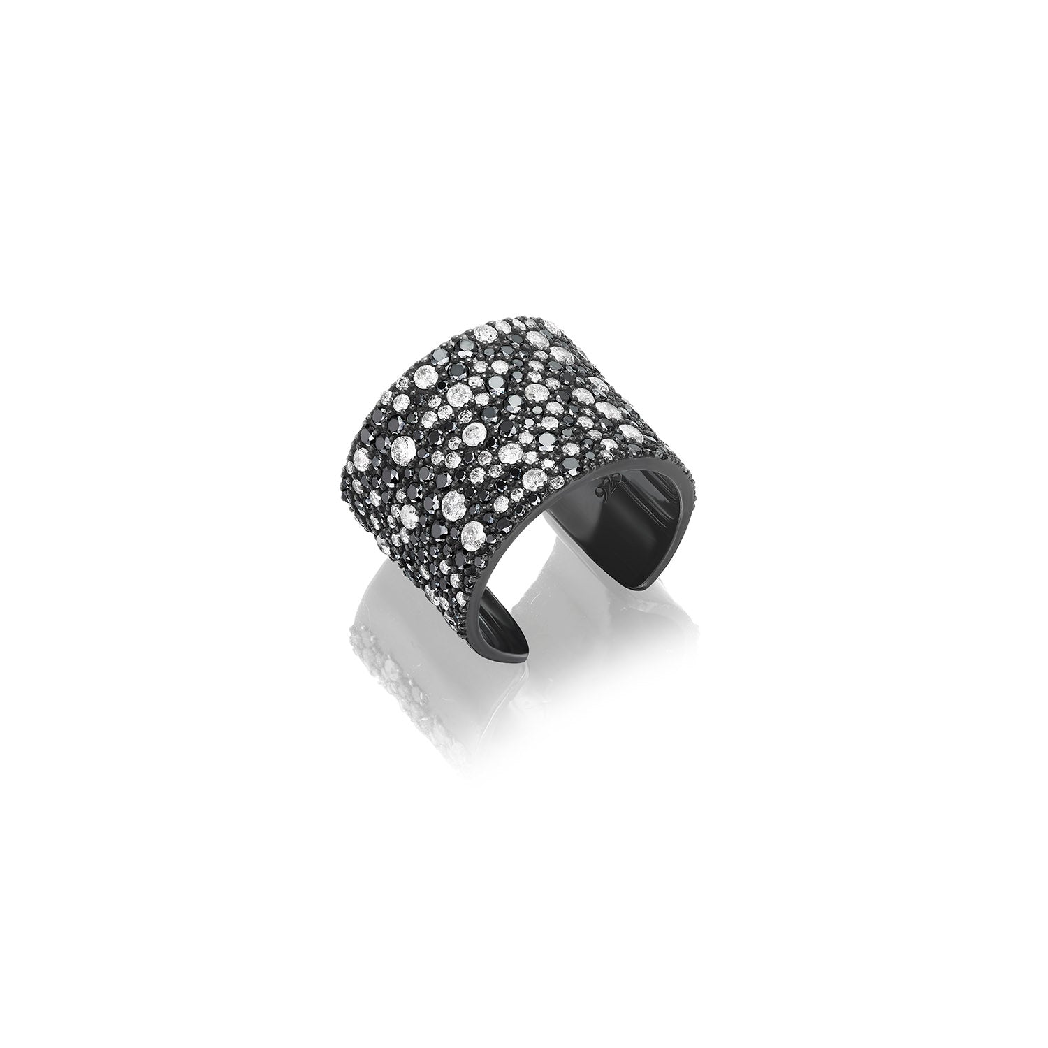 Black and White Cobblestone Diamond Wide Cuff Ring