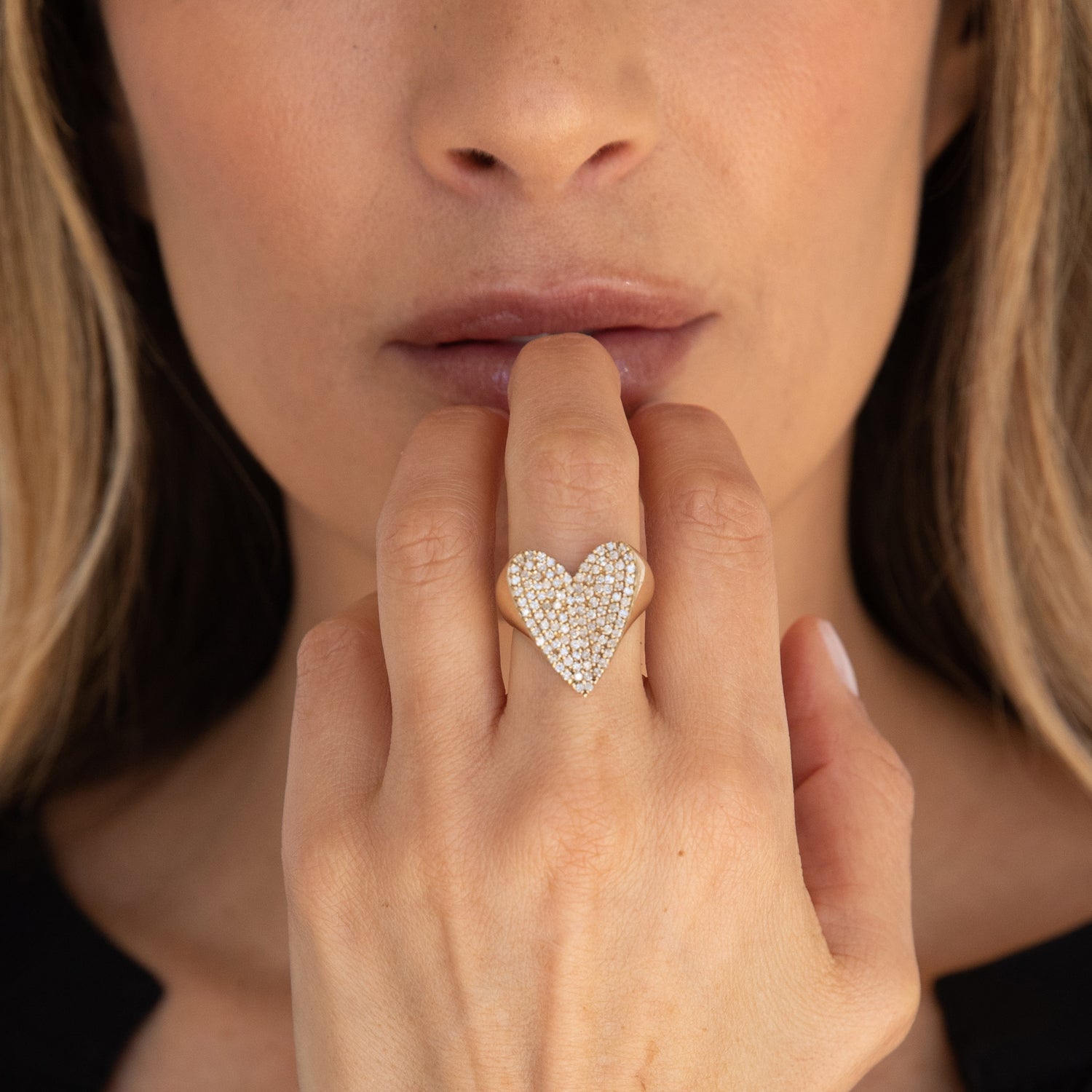 14K Gold Folded Heart Diamond Ring
