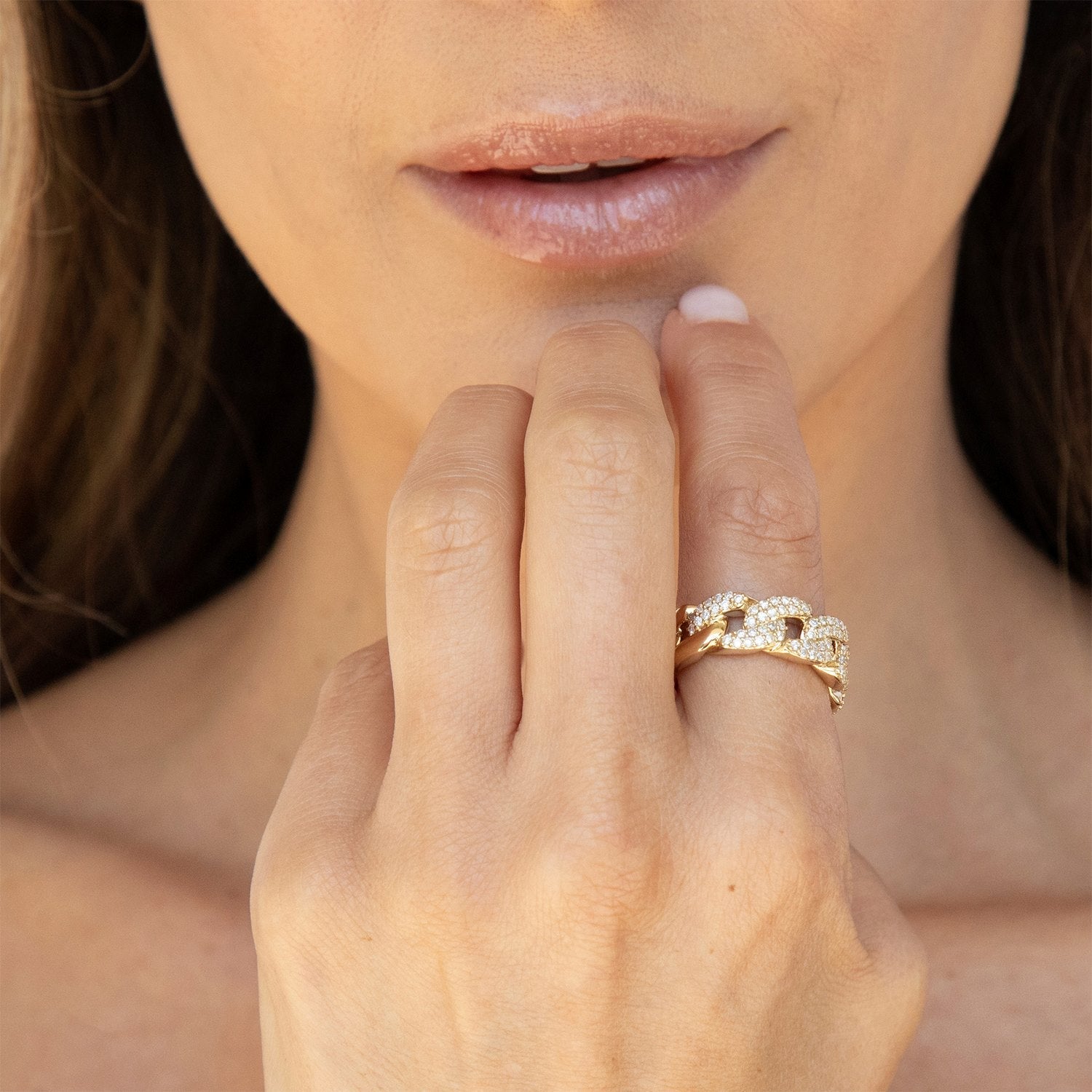 14k Diamond Curb Chain Link Ring