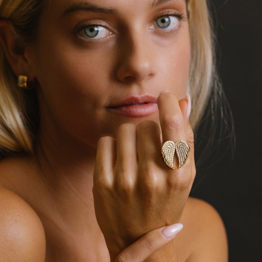 14k Diamond Folded Angel Wings Ring