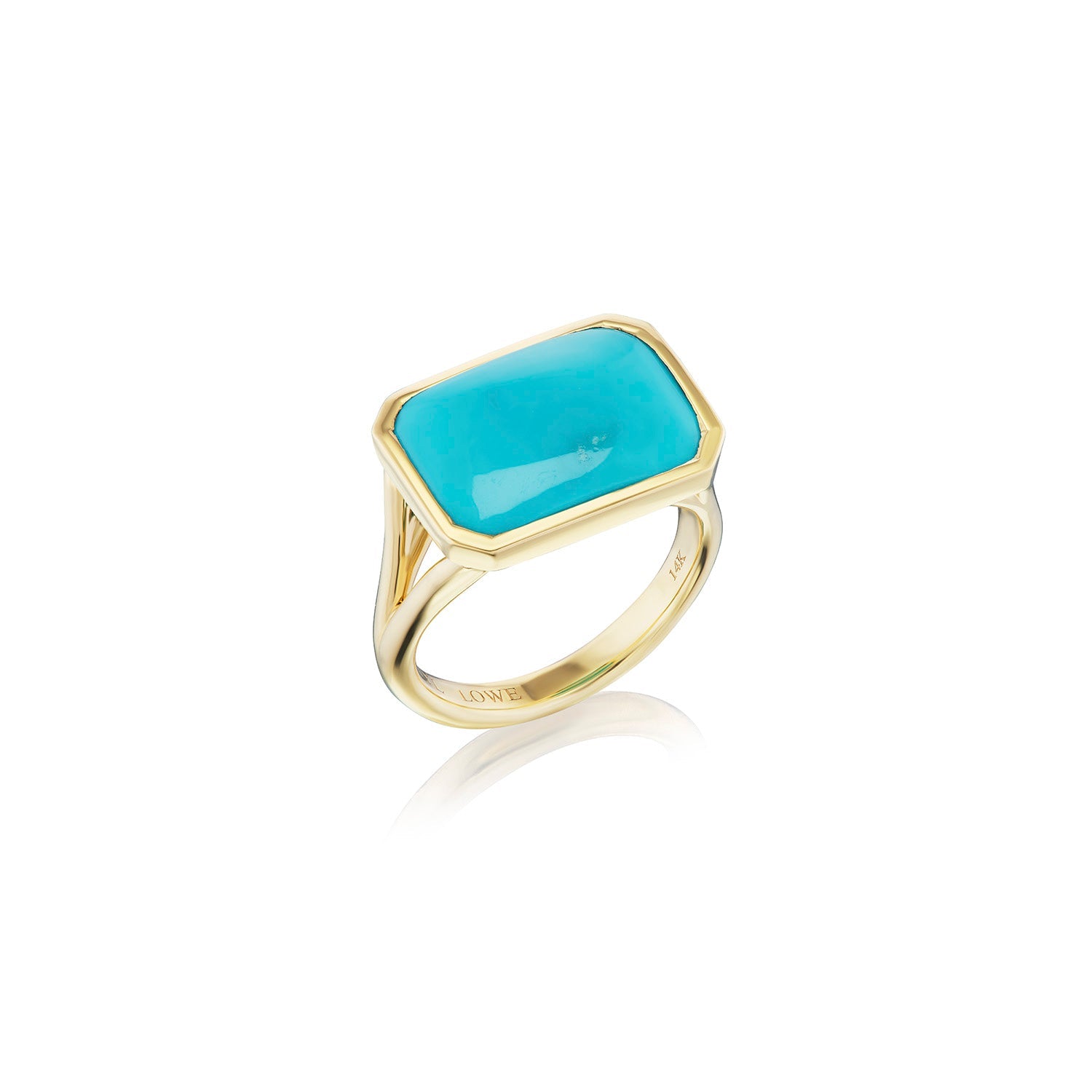 The Joni 14k Gold Emerald Cut Cabochon Ring - Turquoise