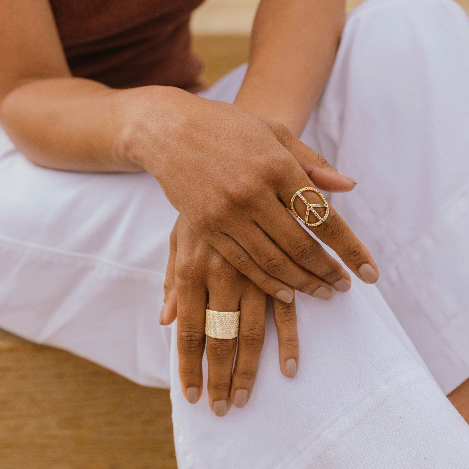 14k Gold Rainbow Cobblestone Confetti Pure Peace Ring