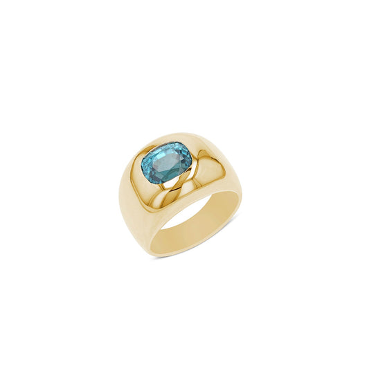 14k Blue Zircon Cushion Bombe Ring