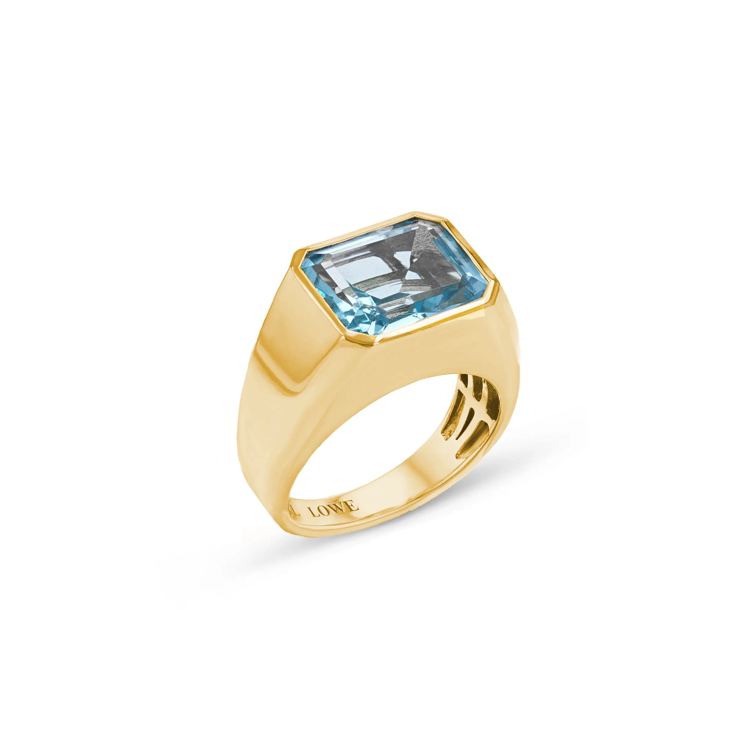 14k Light Blue Topaz Rectangle Signet Ring - One of a Kind
