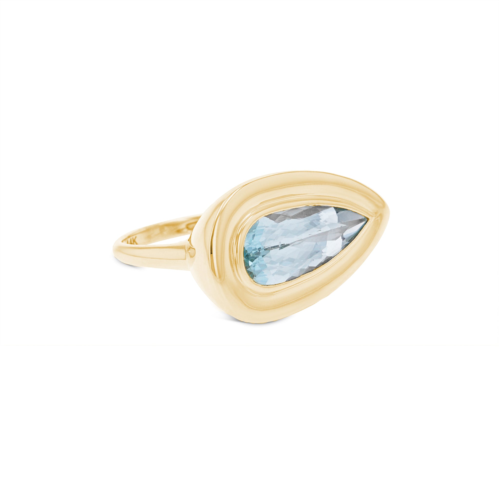 14k Aquamarine East West Pear Shape Ring - One of a Kind
