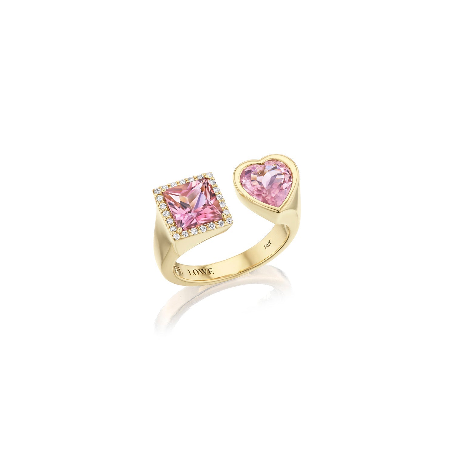 14K Heart Two Stone Ring - Pink Tourmaline