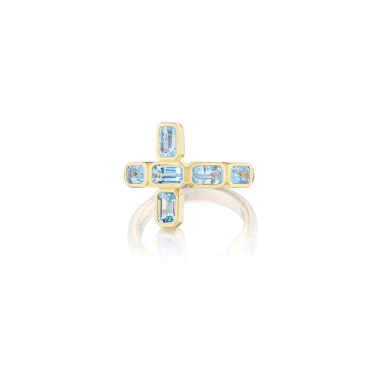 14k Aquamarine Cross Ring