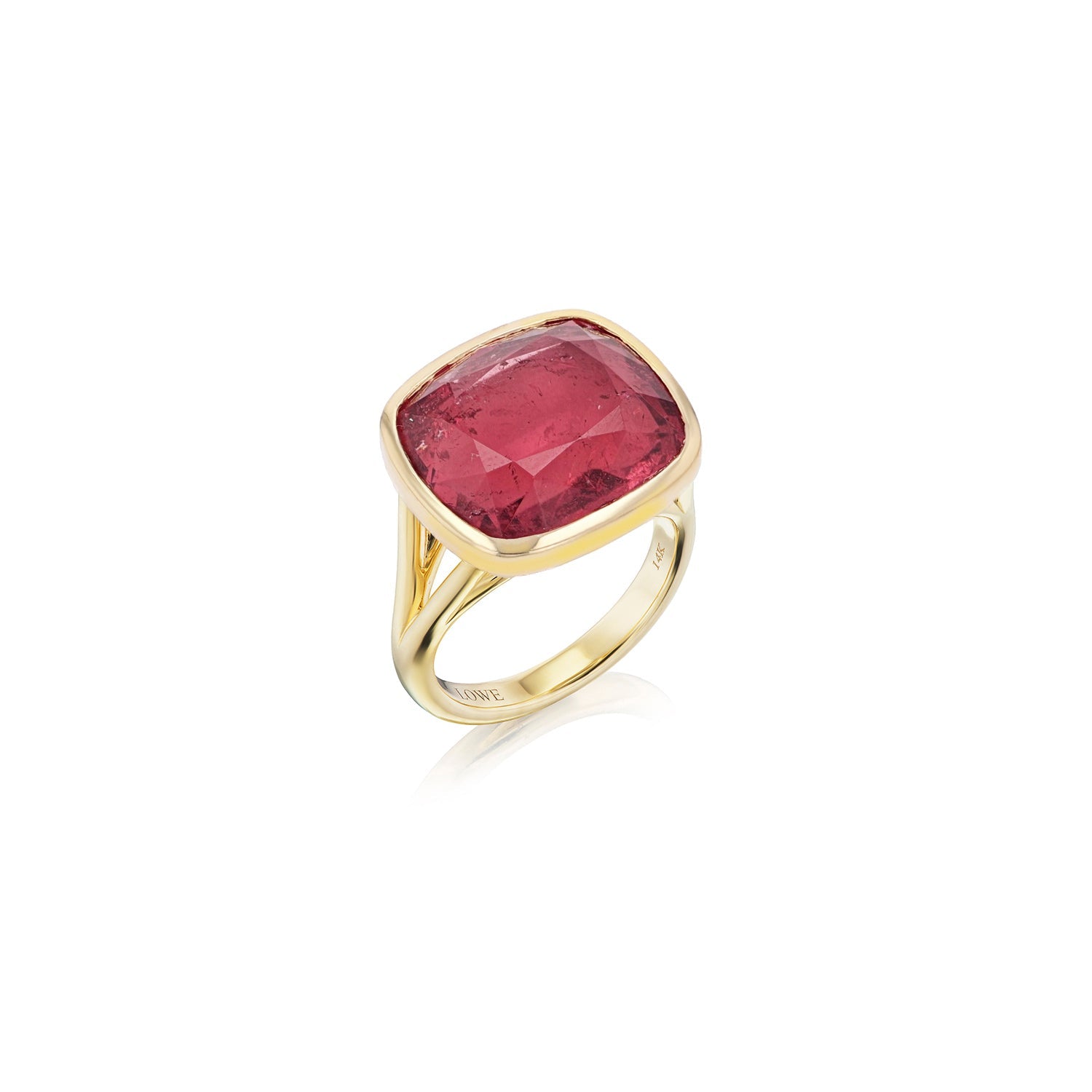 The Joni 14k Gold Cushion Cut Ring - Rubellite Tourmaline - One of a Kind