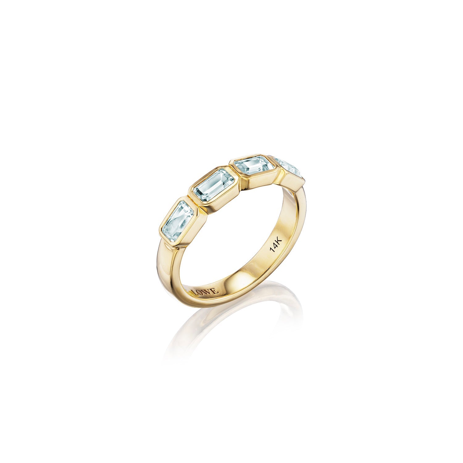 14k Aquamarine Emerald Cut Stacking Band Ring