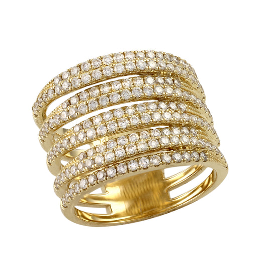 14K Yellow Gold 1.50 carat Diamonds Multi Row Fashion Ring
