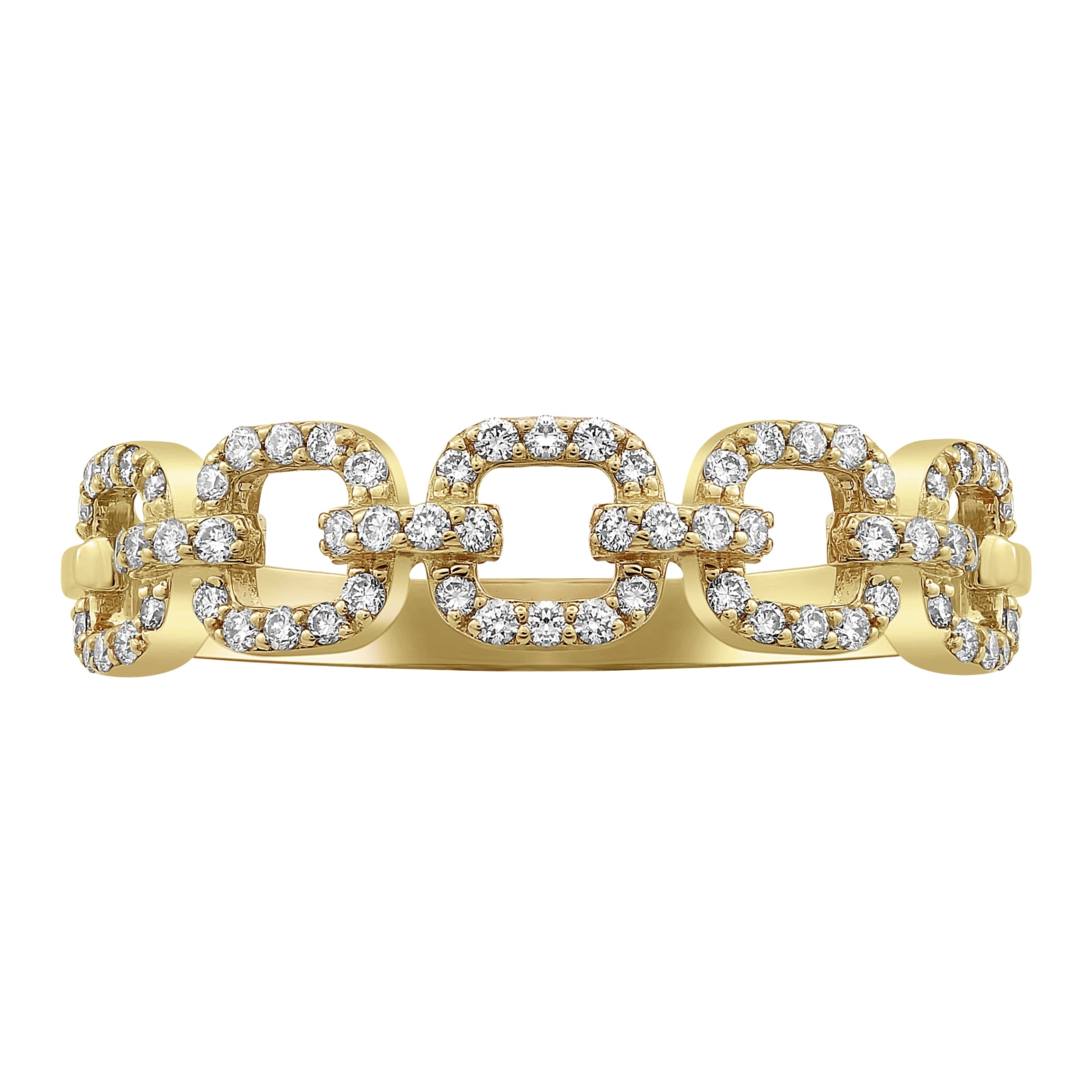 14K Yellow Gold 0.33 carat Diamonds Semi Eternity Cushion Links Band Ring