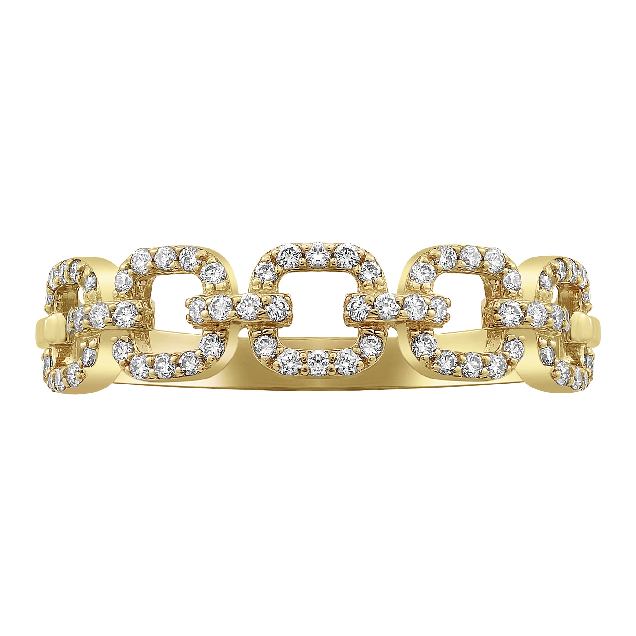 14K Yellow Gold 0.33 carat Diamonds Semi Eternity Cushion Links Band Ring