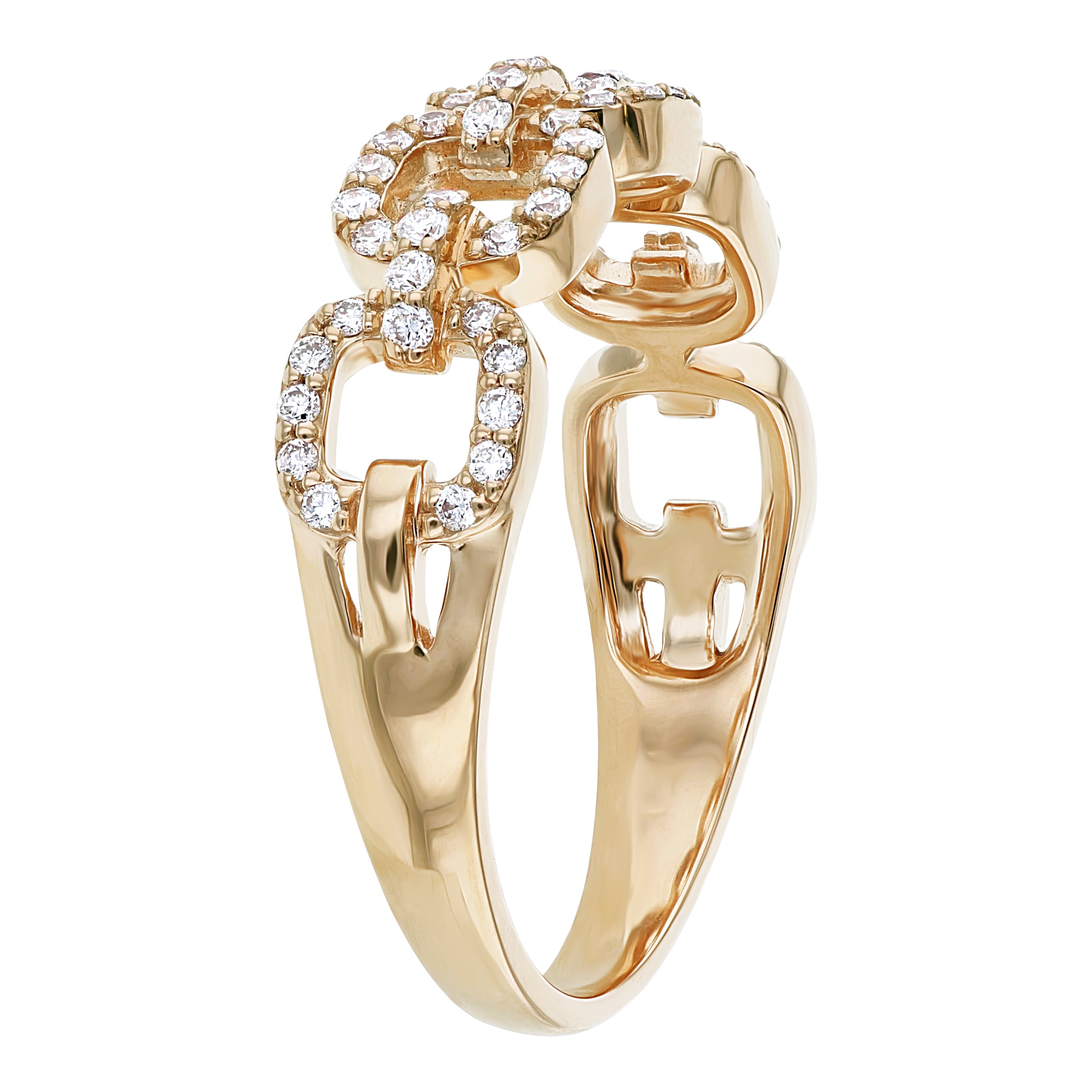 14K Yellow Gold 0.33 carat Diamonds Semi Eternity Cushion Links Band Ring