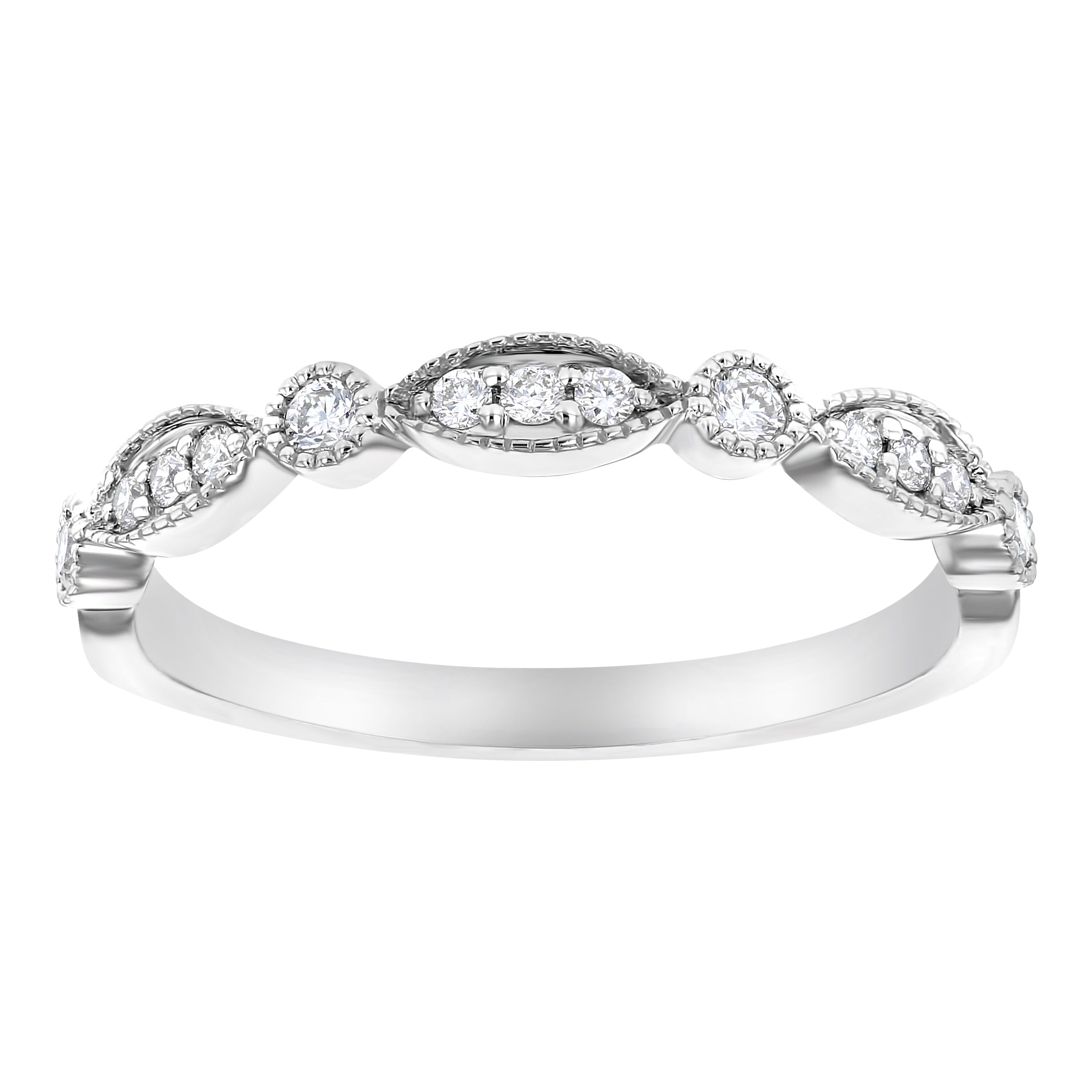 14K White Gold 0.19 carat Diamonds Art Deco Band Ring