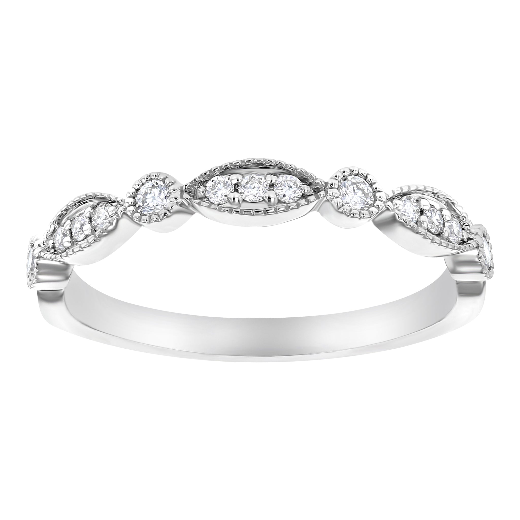 14K White Gold 0.19 carat Diamonds Art Deco Band Ring