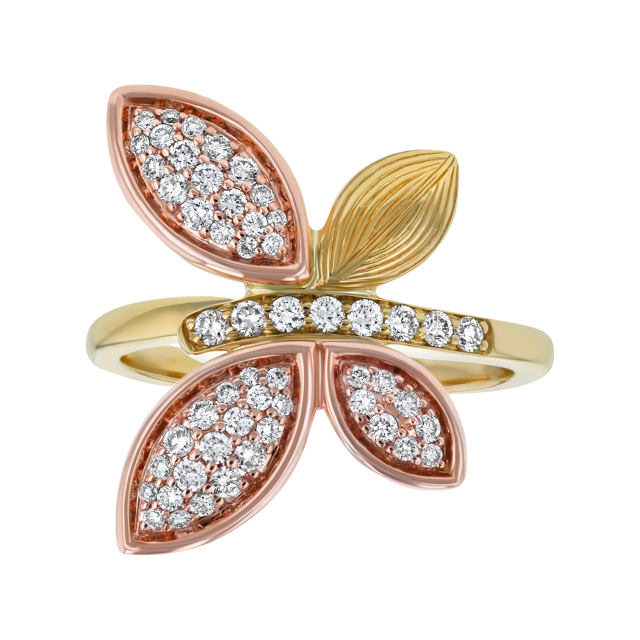 14K Two-Tone Yellow and Rose Gold 0.45 carat Diamonds Butterfly Ring