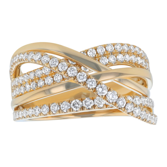 14K Yellow Gold 1.00 carat Diamonds Multi Row Crossover Wide Ring