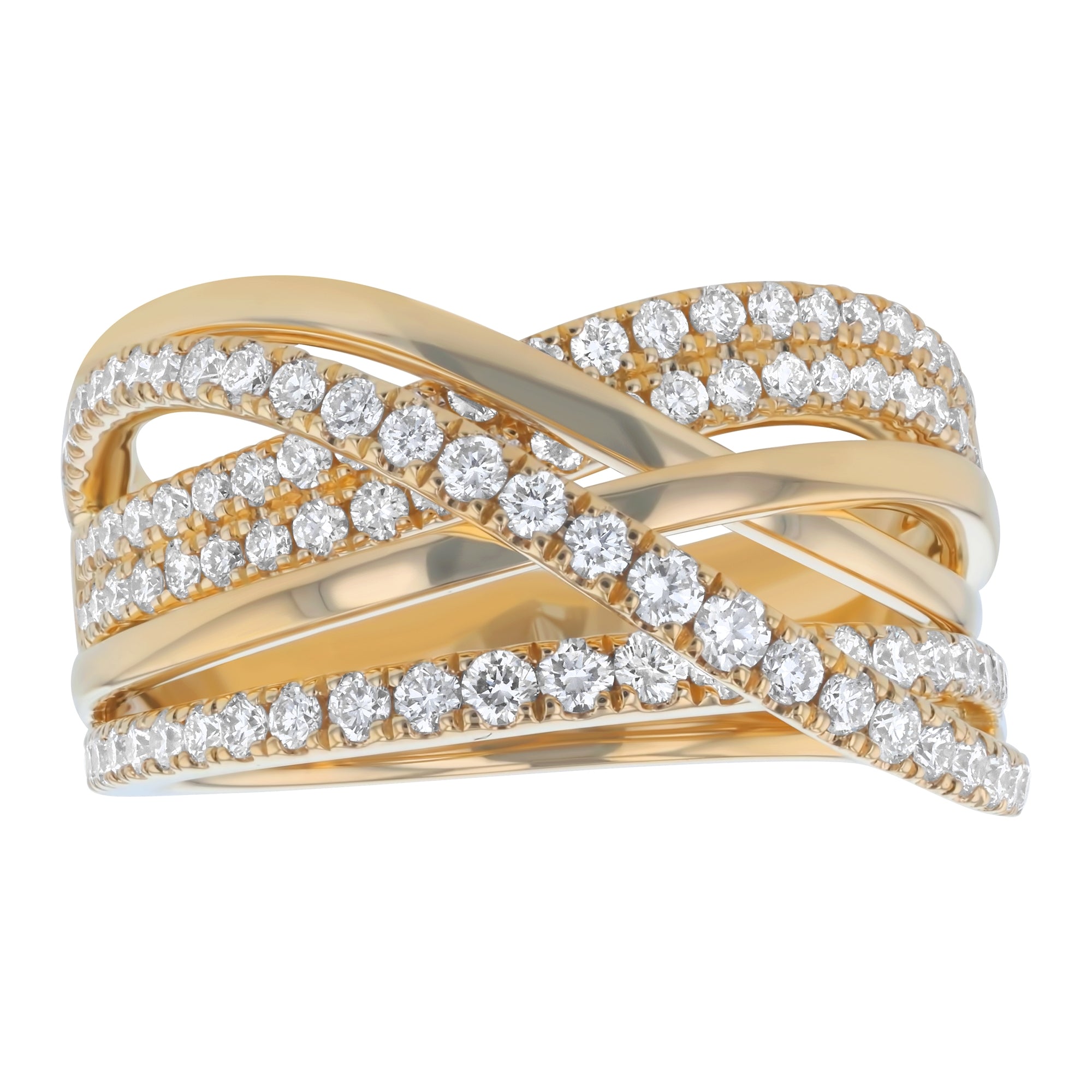 14K Yellow Gold 1.00 carat Diamonds Multi Row Crossover Wide Ring