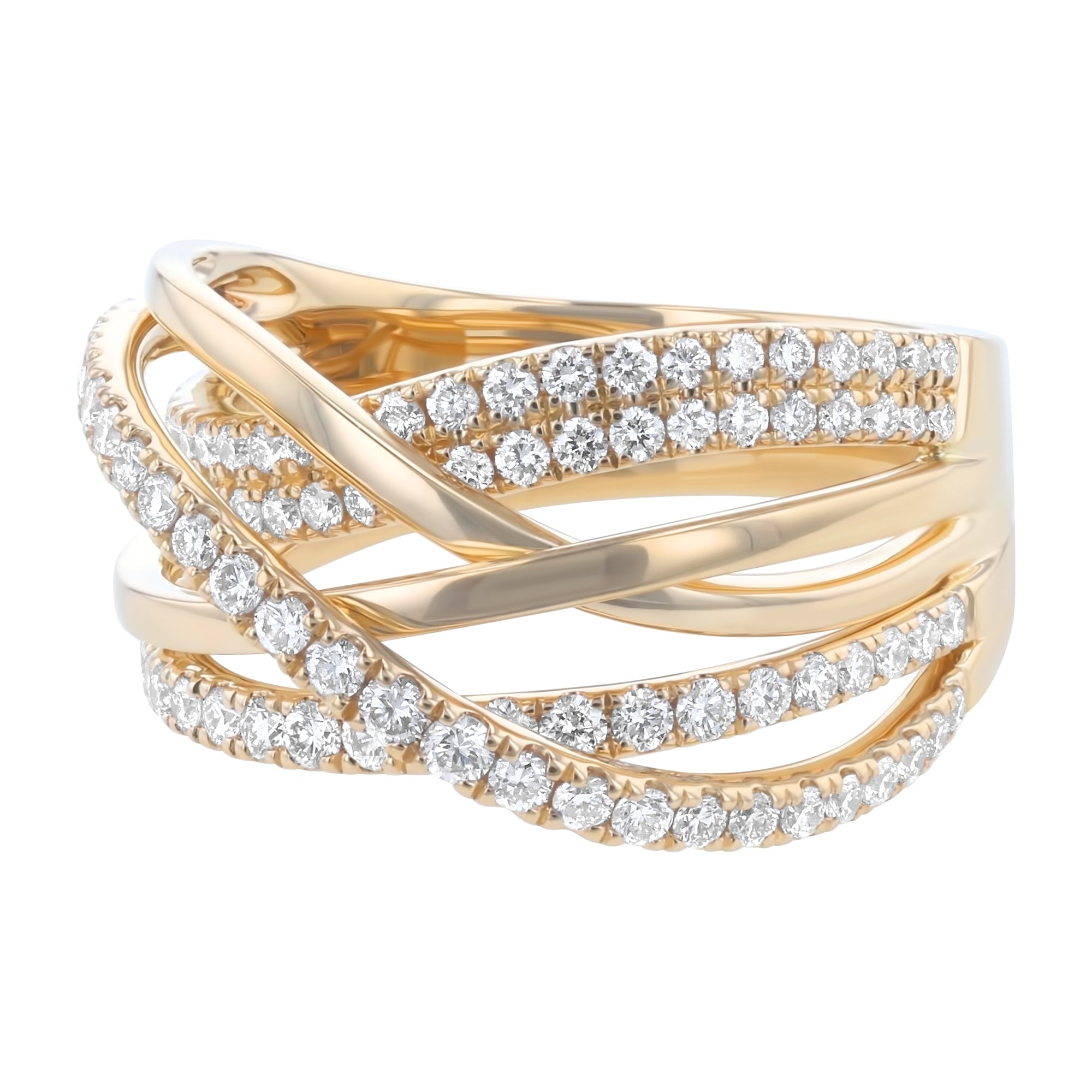 14K Yellow Gold 1.00 carat Diamonds Multi Row Crossover Wide Ring
