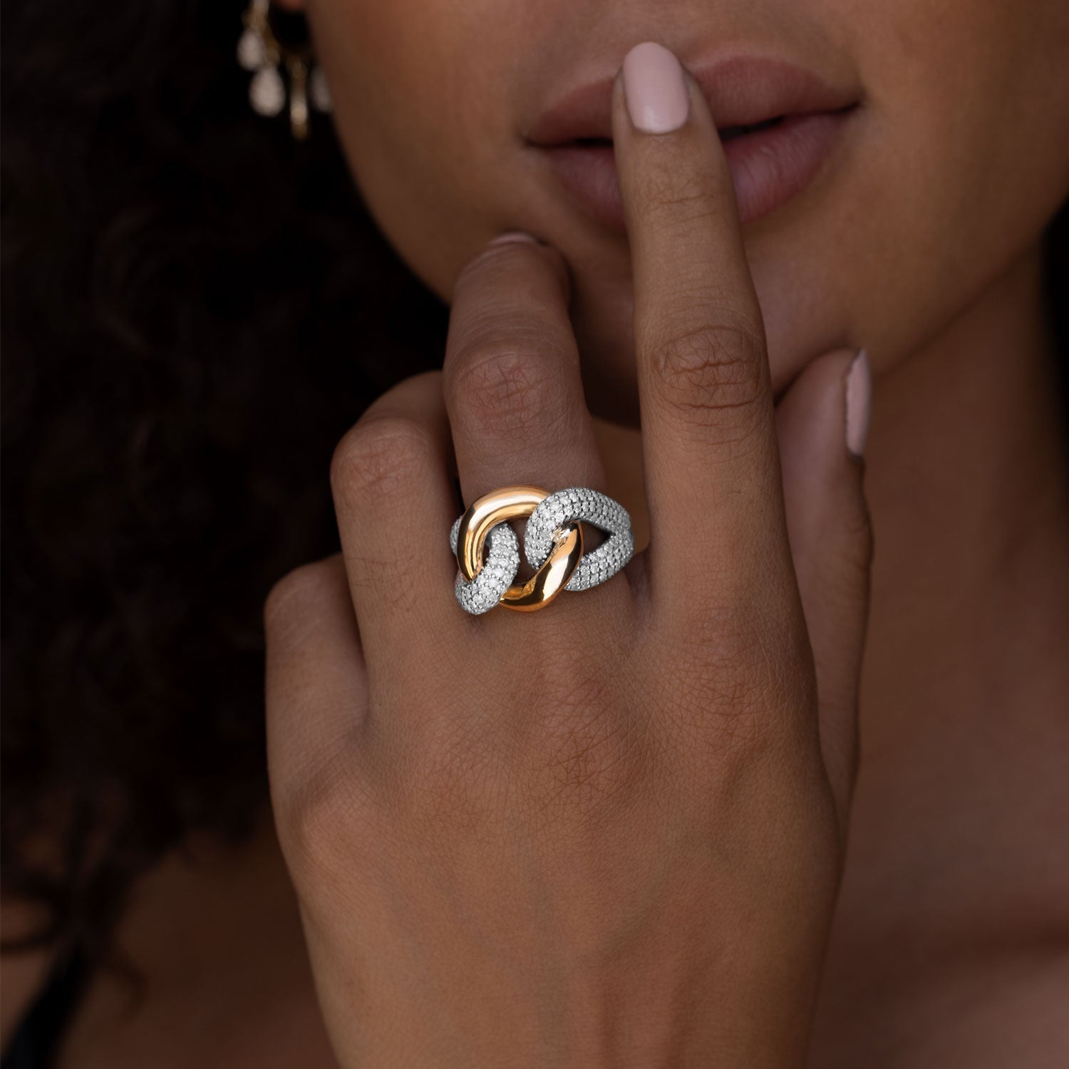 Mixed Metal Diamond Love Knot Ring