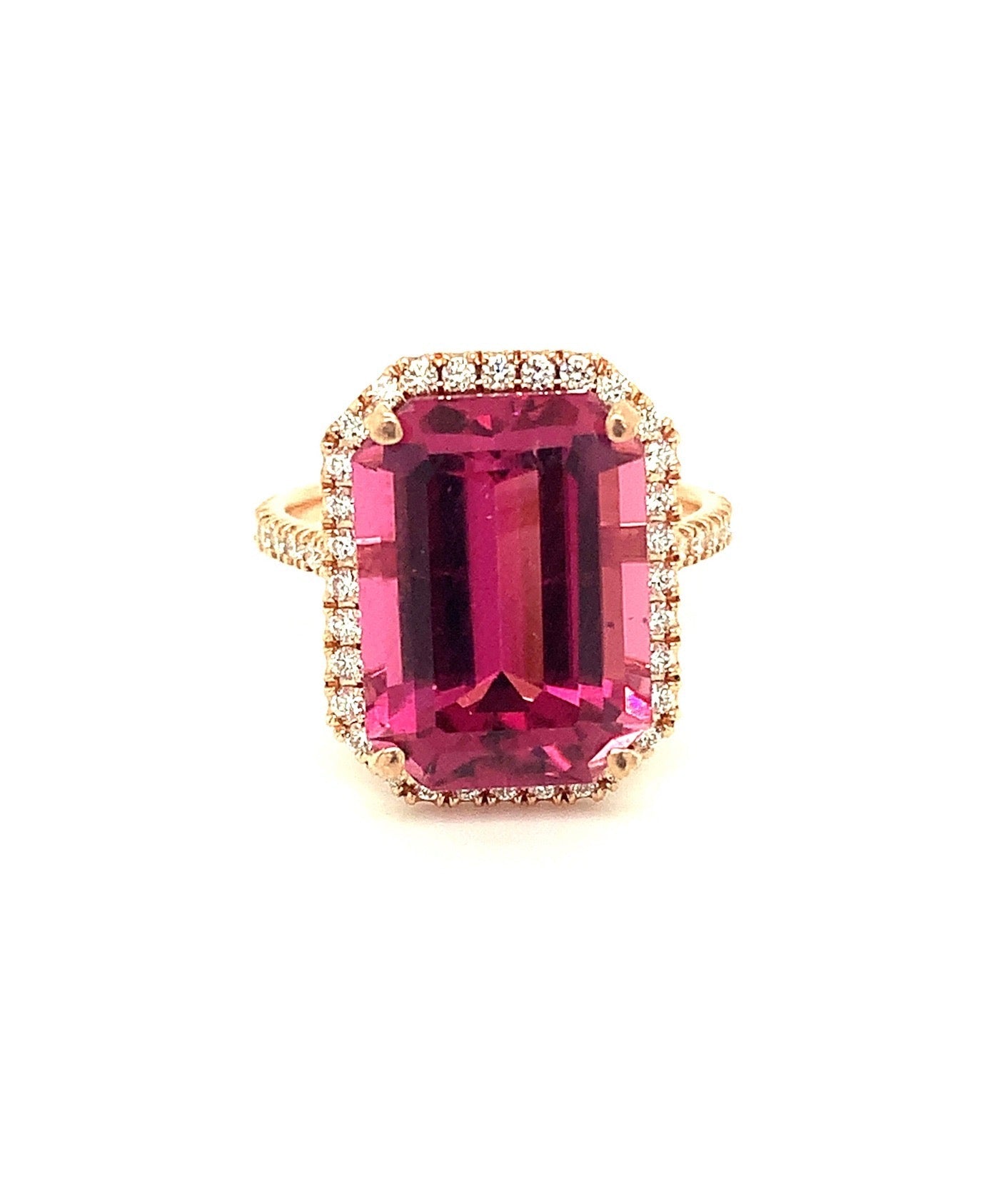 Rubellite Emerald Cut Ring with Diamonds 70-JSA