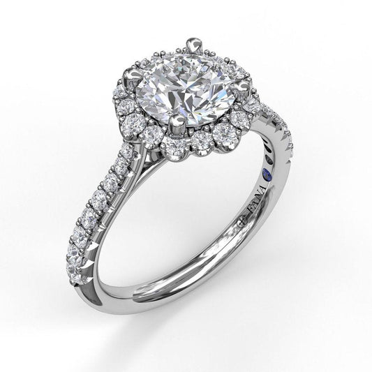 Round Cut Engagement Ring With Scalloped Halo S3723 - TBird