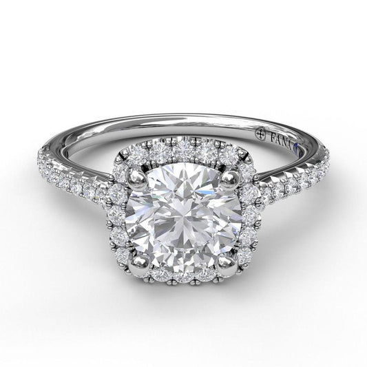 Delicate Cushion Halo Engagement Ring With Pave Shank S3790 - TBird