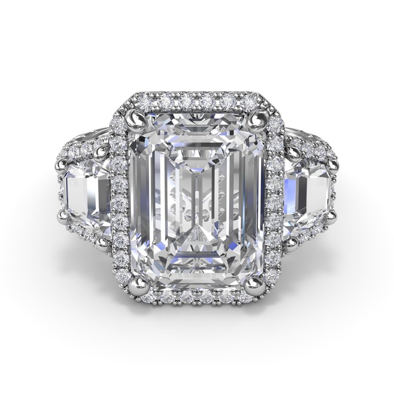 Three Stone Halo Trapezoid Engagement Ring S4280 - TBird