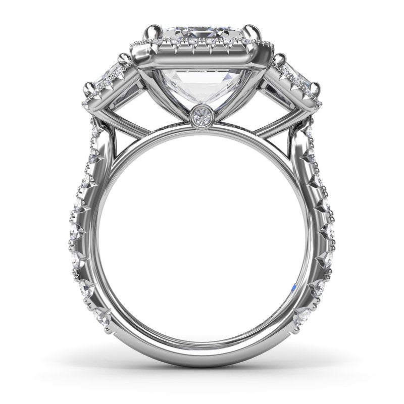 Three Stone Halo Trapezoid Engagement Ring S4280 - TBird