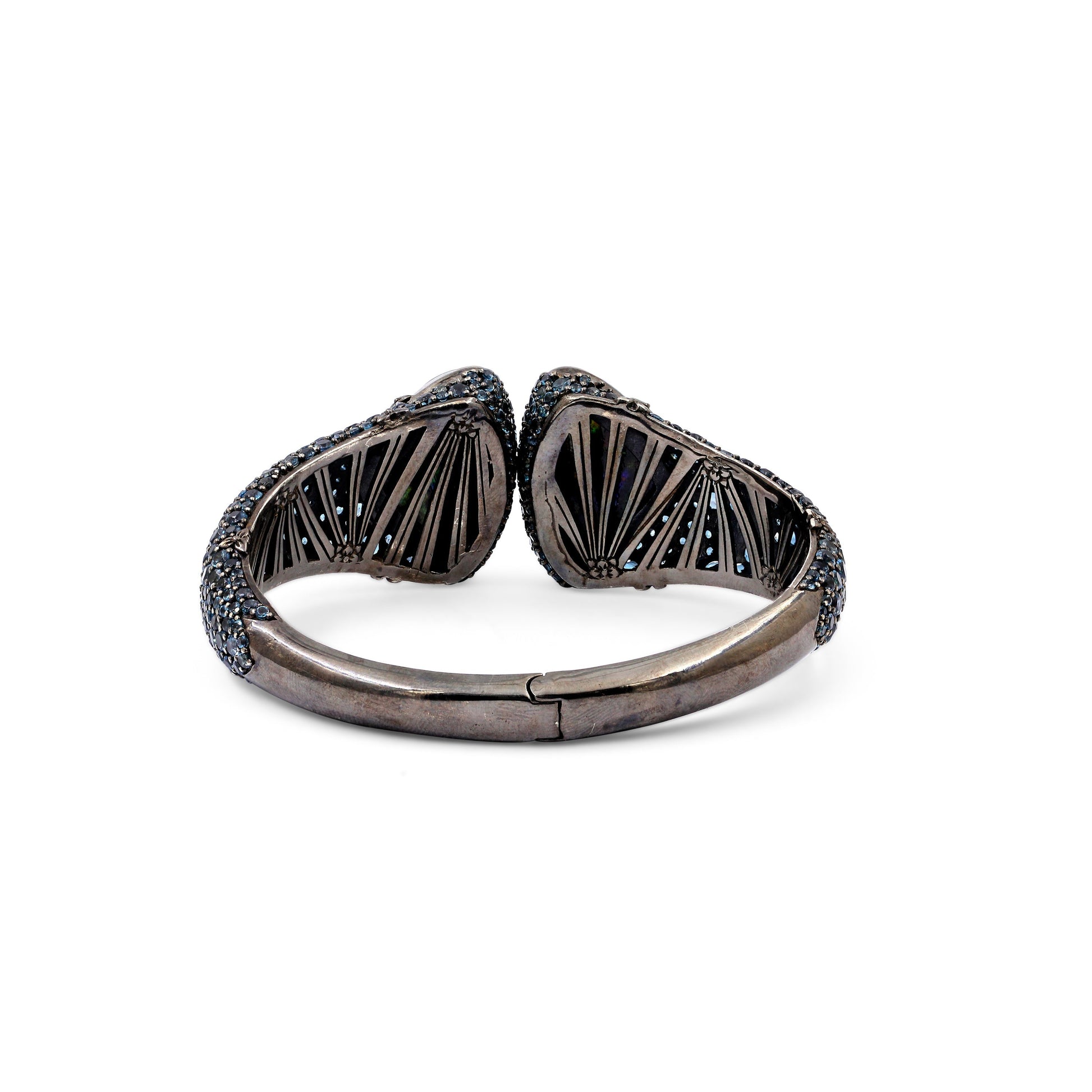 garden-of-stephen-rainbow-moonstone-and-london-blue-topaz-open-and-close-bangle-in-sterling-silver-with-18k-gold-flowers