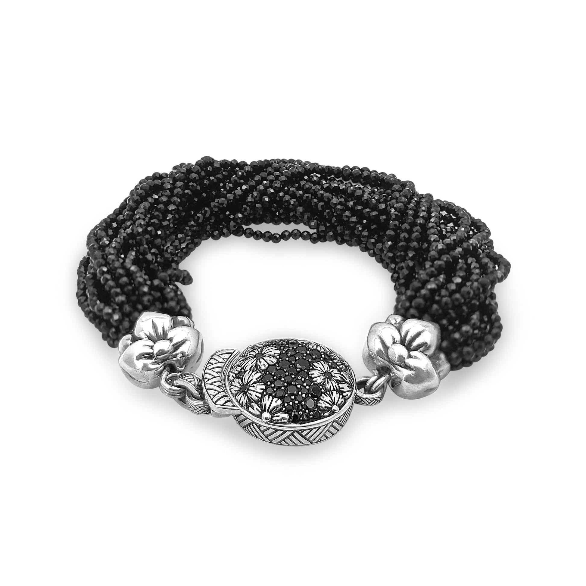 garden-of-stephen-black-spinel-multi-strand-bracelet-with-sterling-silver-and-black-spinel-flower-clasp