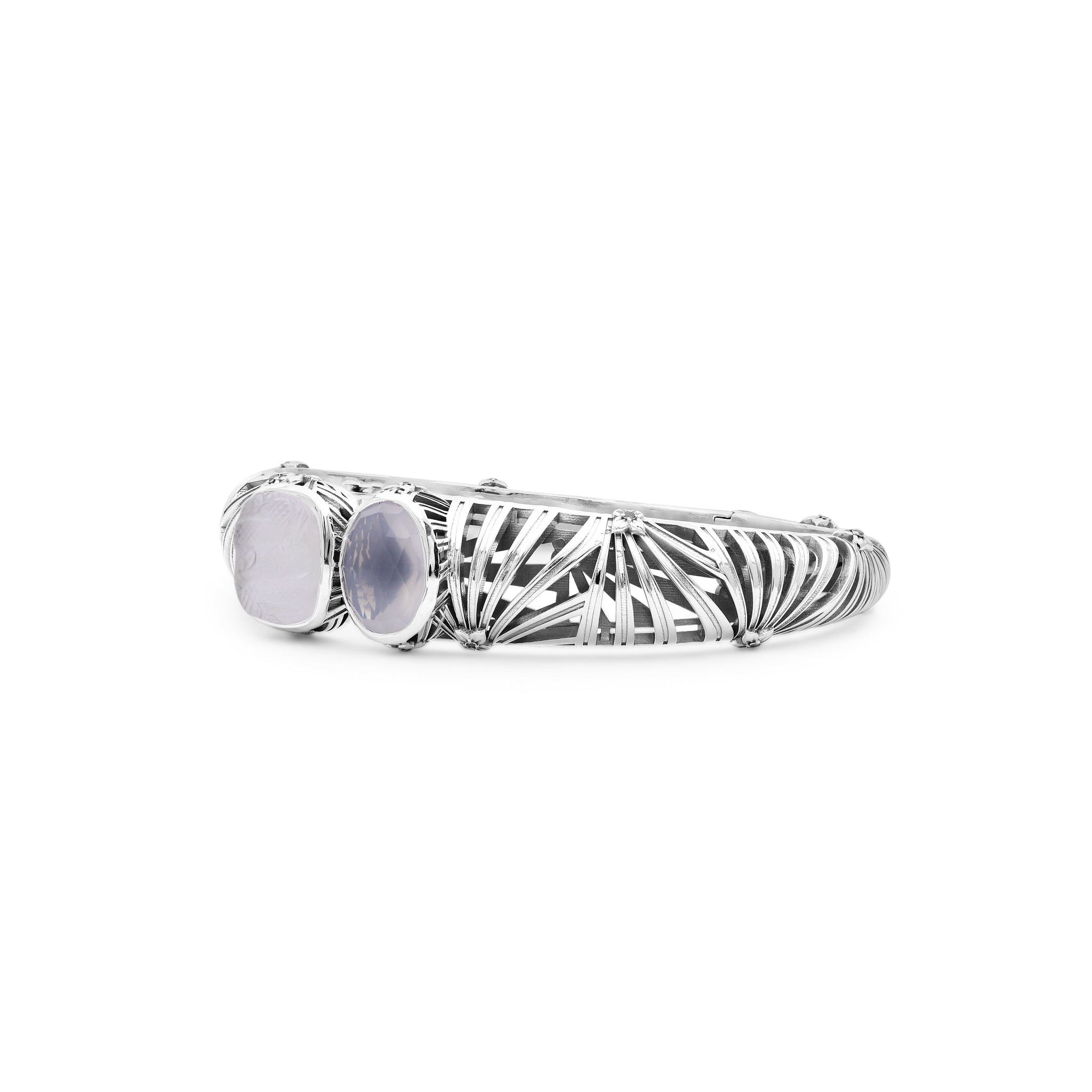 carventurous-faceted-moon-quartz-hand-carved-natural-quartz-and-mother-of-pearl-open-and-close-bangle-in-sterling-silver