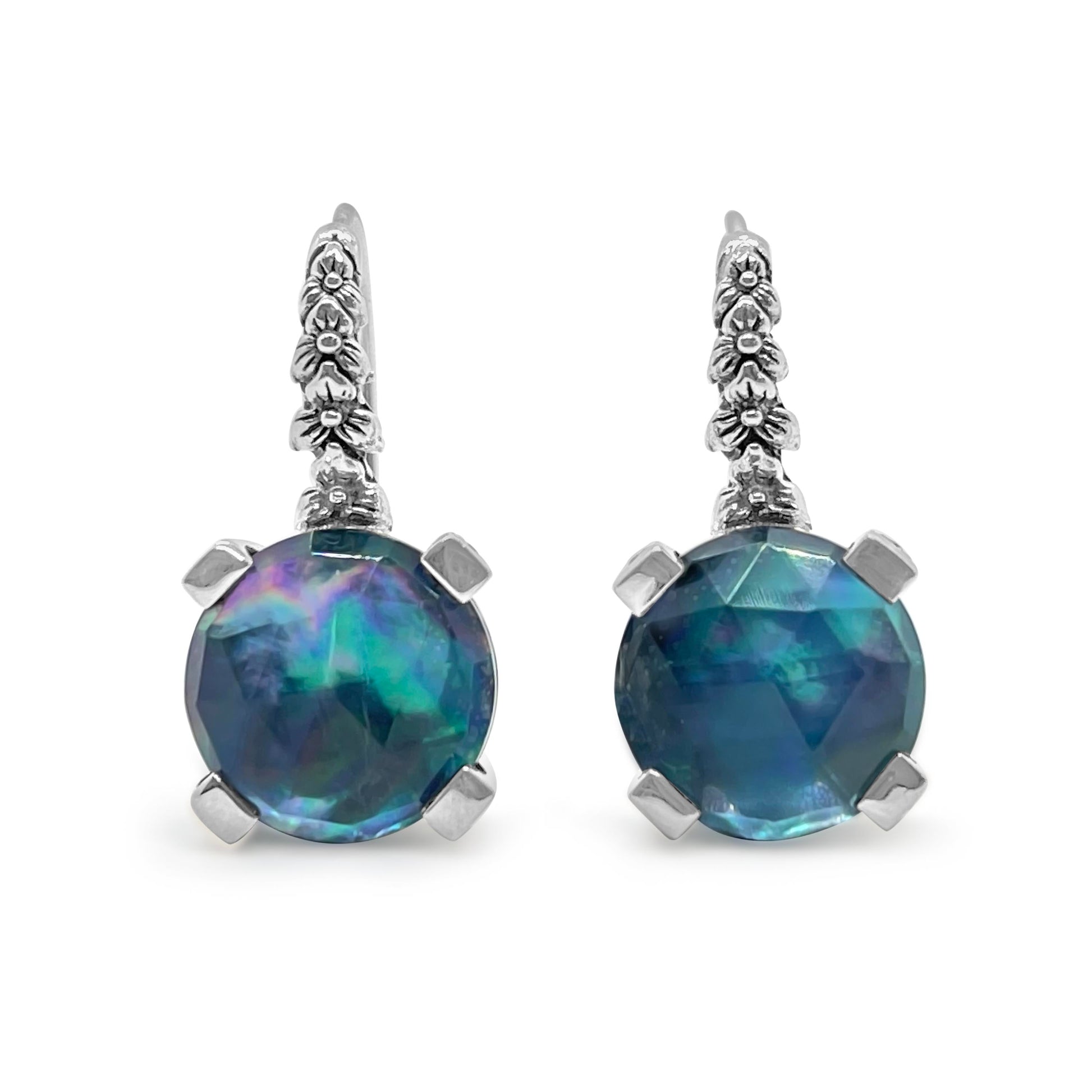 garden-of-stephen-12mm-round-faceted-mother-of-pearl-and-hematite-hook-earring-with-engraved-sterling-silver