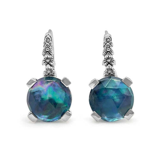 garden-of-stephen-12mm-round-faceted-mother-of-pearl-and-hematite-hook-earring-with-engraved-sterling-silver