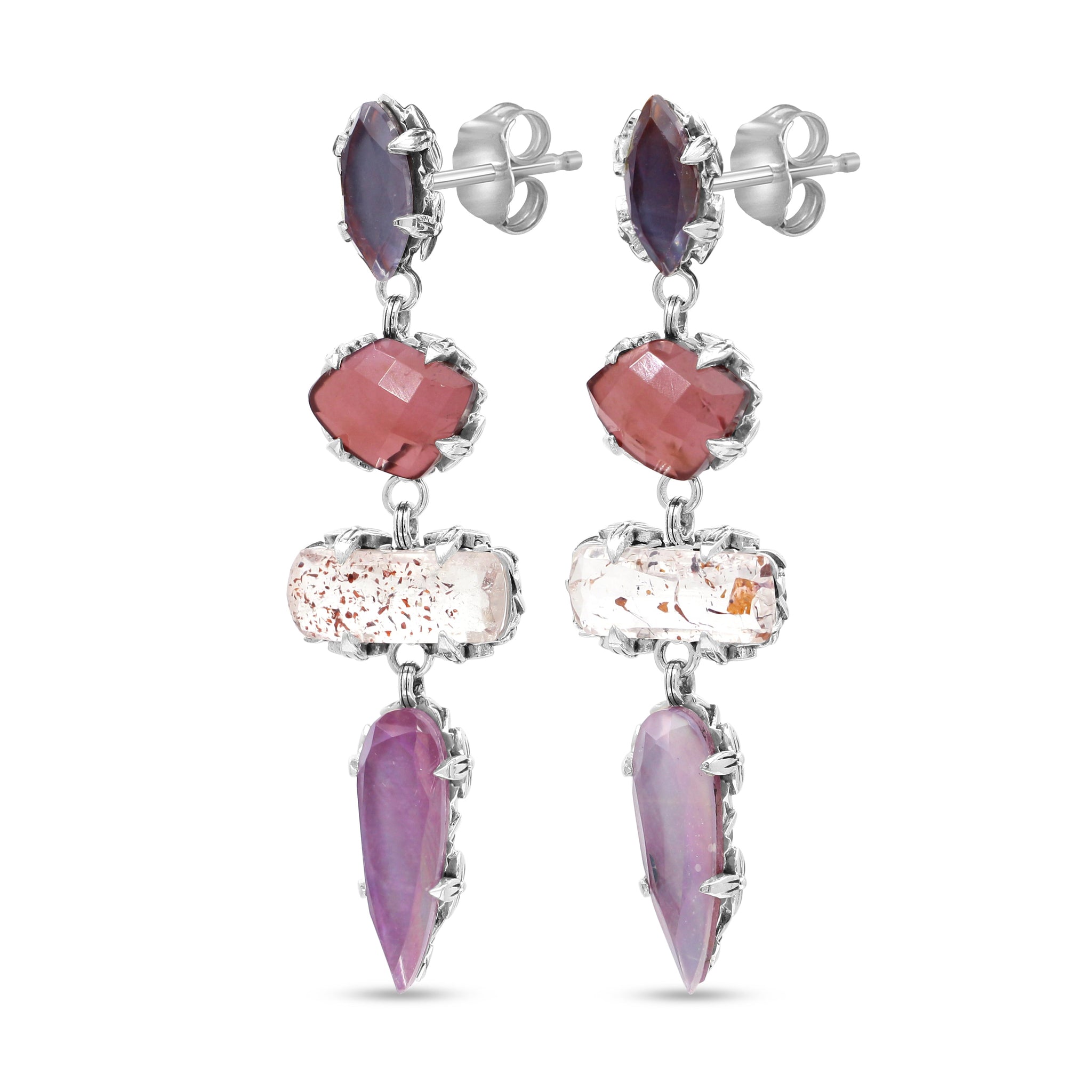 garden-of-stephen-natural-quartz-mother-of-pearl-garnet-lepidocrocite-and-ruby-dangle-earrings-in-sterling-silver