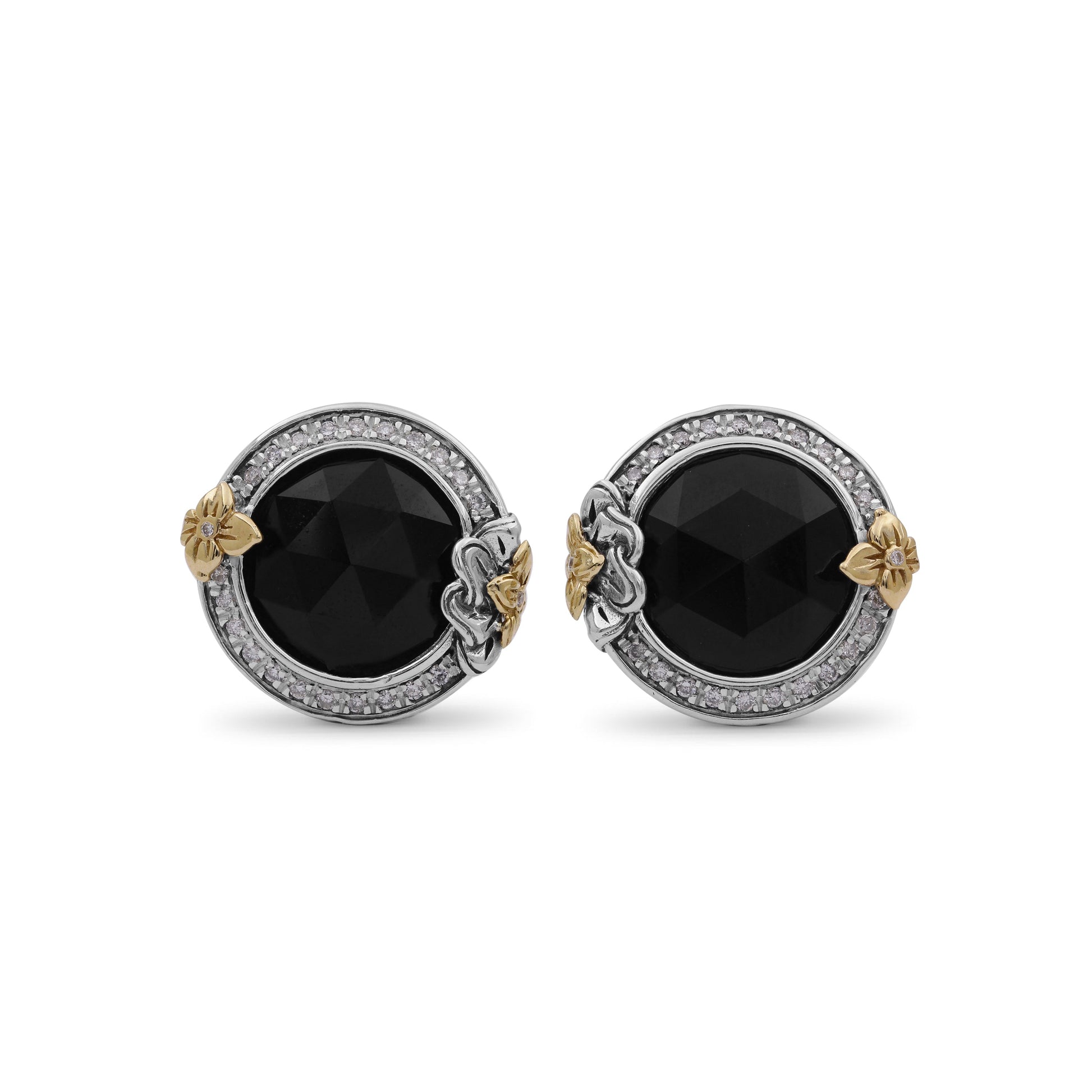 garden-of-stephen-faceted-black-onyx-earring-in-sterling-silver-with-18k-gold-flowers-and-diamond
