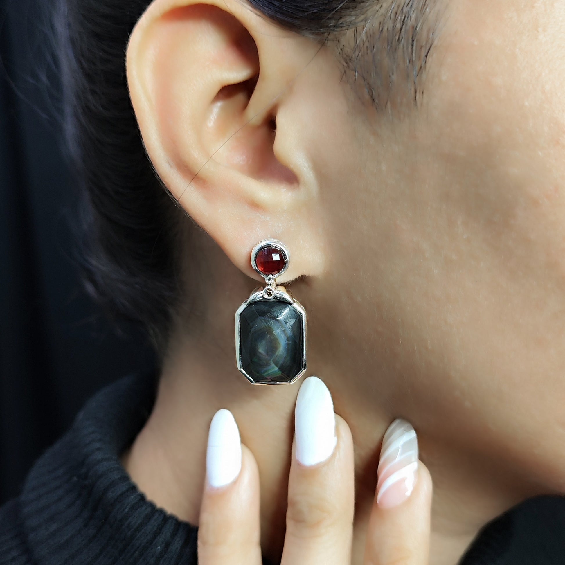 garden-of-stephen-smoky-quartz-mop-hand-tahitian-mop-facet-and-diamond-0-05ct-earring-in-sterling-silver