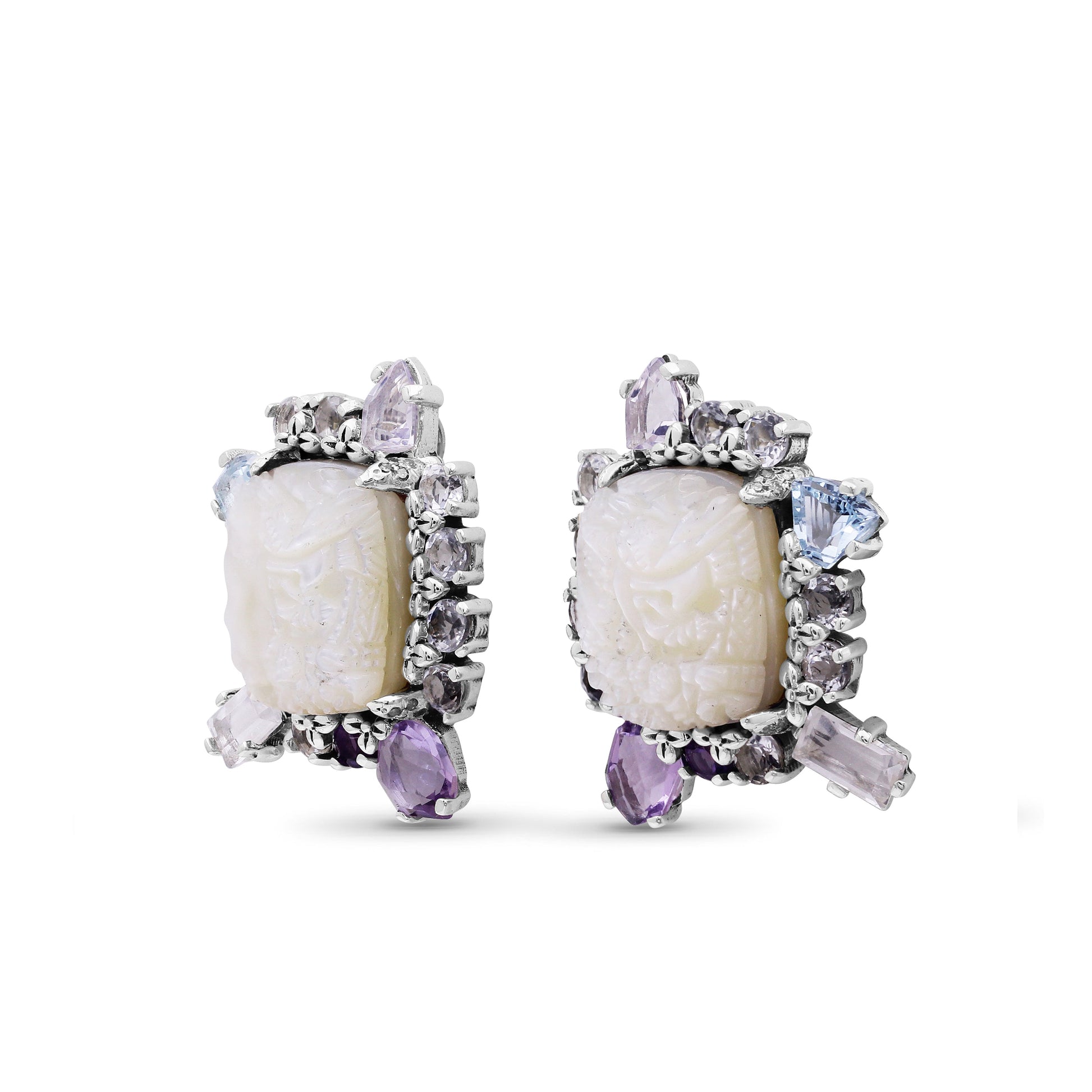 carventurous-hand-carved-mother-of-pearl-lavender-moon-quartz-amethyst-blue-and-white-topaz-earrings-in-sterling-silver